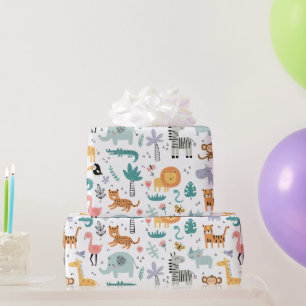 Papier Cadeau Animaux de la jungle mignons safari personnalisés