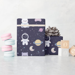 Papier Cadeau Animaux de l'espace au pastel doux Motif Lapin ast