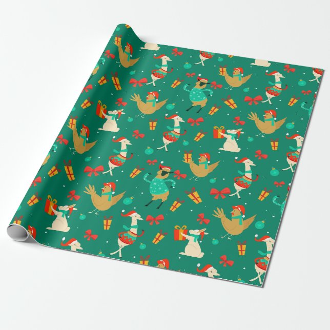 Papier Cadeau Animaux de Noël amusants (Déroulé)