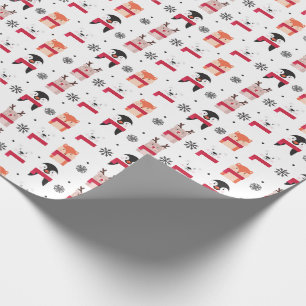 Papier Cadeau Animaux de Noël, cerfs communs, ours blanc,
