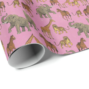 Papier Cadeau Animaux de zoo vintage