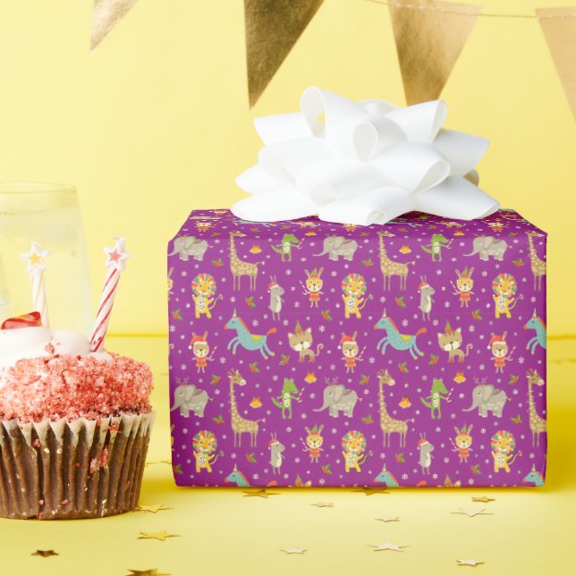 Papier Cadeau Animaux drôles et mignons célébrant Noël (Fête d'anniversaire)