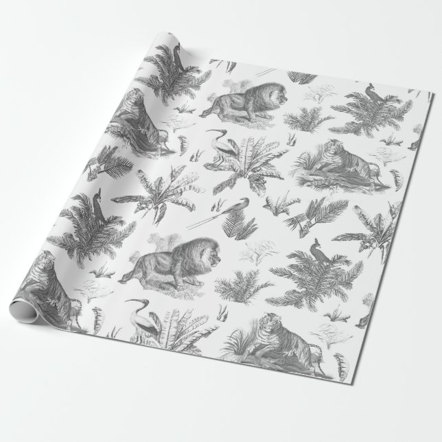 Papier Cadeau Animaux élégants classiques en toile gris sauvage (Déroulé)