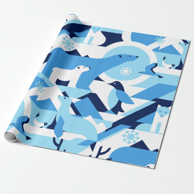 Papier Cadeau Animaux en Arctique, Polaire - motif abstrait, mer (Déroulé)
