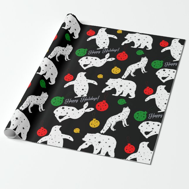 Papier Cadeau Animaux et ornements mignons sur l'arrière - plan (Déroulé)