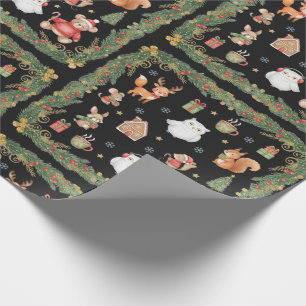 Papier Cadeau Animaux Fantaisistes de la Forêt de Noël