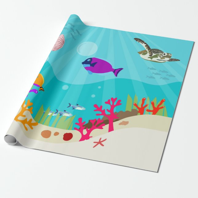 Papier Cadeau Animaux marins colorés Enfants (Déroulé)