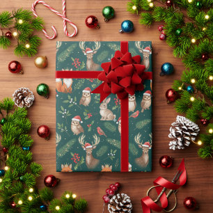 Papier Cadeau Animaux mignons de la forêt de Noël Animaux de la