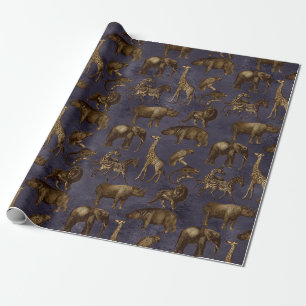 Papier Cadeau Animaux Safari sur violet foncé