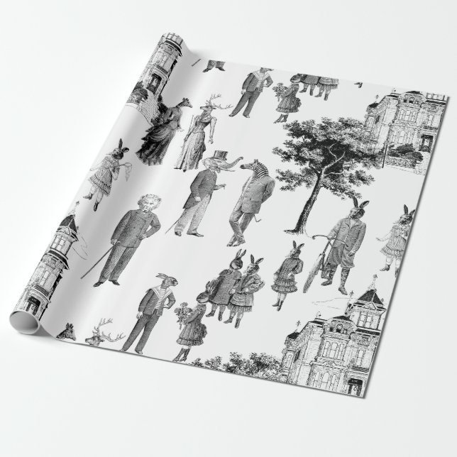 Papier Cadeau animaux victoriens antiques toile anthropomorphiqu (Déroulé)