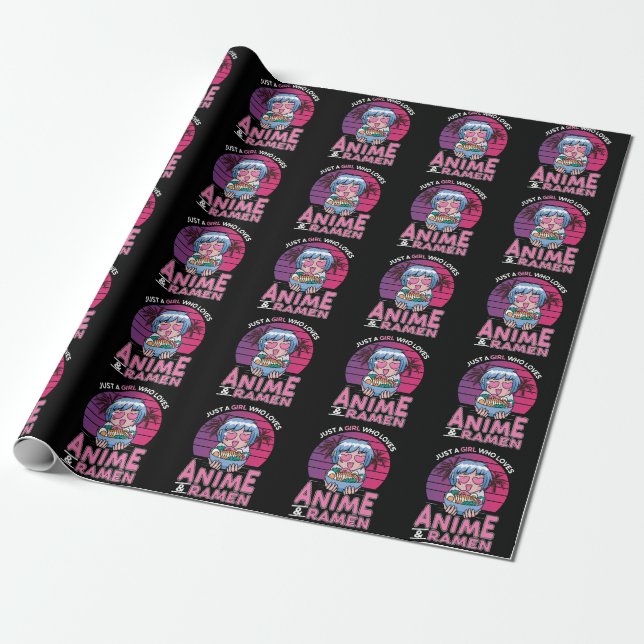 Papier Cadeau Anime et Ramen Girl Otaku Retro Japonais Manga (Déroulé)