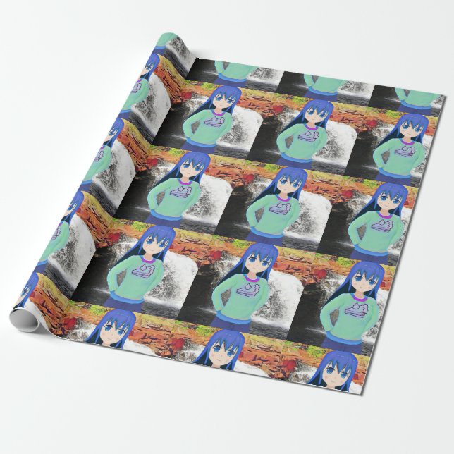 Papier Cadeau Anime fille et papier d'emballage de chute d'eau (Déroulé)