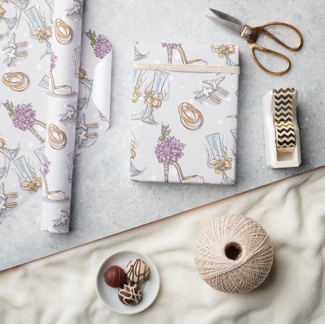 Papier Cadeau Anneaux De Mariage Et Champagne  (Artisanat)