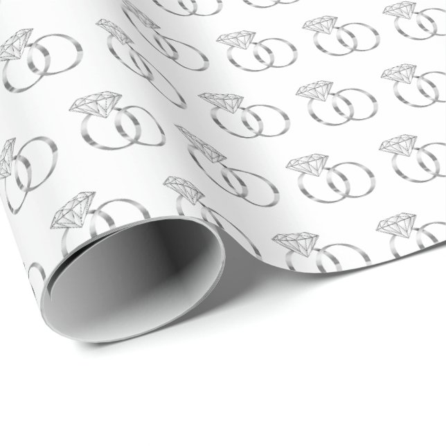 Papier Cadeau Anneaux Mariages Diamant Argent (Coin rond)