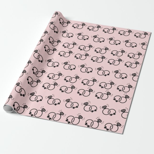 Papier Cadeau Anneaux Mariages romantiques Doux rose clair sans  (Déroulé)