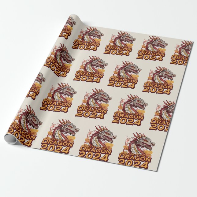 Papier Cadeau Année du dragon 2024 papiers d'emballage, Dragon (Déroulé)