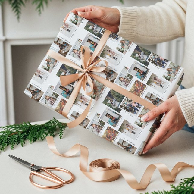 Papier Cadeau Année en instants 8 Famille Photo Collage & légend (Year in Moments 8 Family Photo Collage & Captions Wrapping Paper)