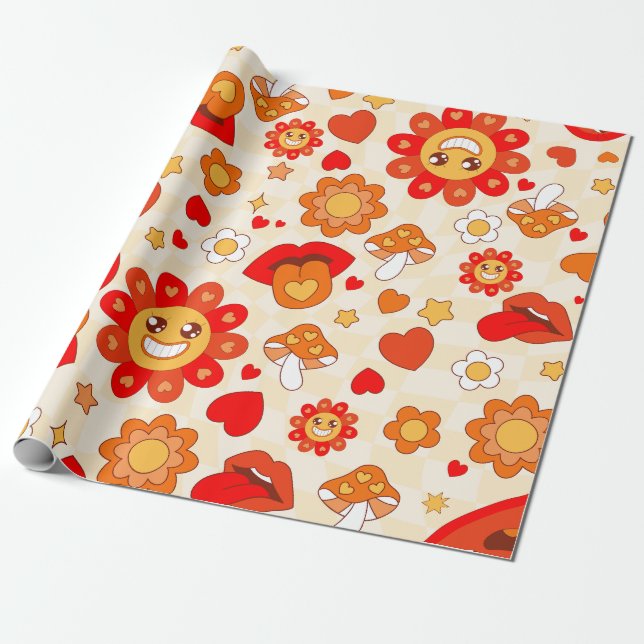 Papier Cadeau Années 1960 super pop art valentines langue champi (Déroulé)