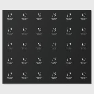 Papier Cadeau anniversaire 10 ans blanc noir nom date calligraph