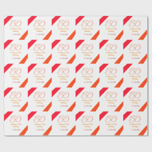 Papier Cadeau anniversaire 50 ans orange rouge ajouter nom date