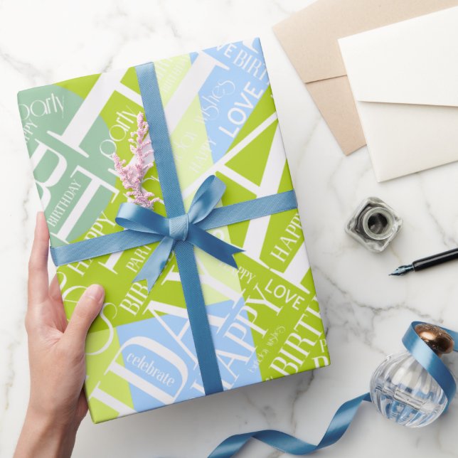 Papier Cadeau Anniversaire Ajouter Nom court Bloc de couleur Ver (Cadeaux)