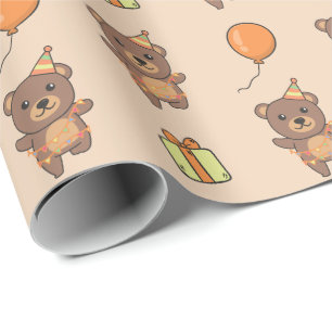 Papier Cadeau Anniversaire Animal Cute Bear Anniversaire de enfa