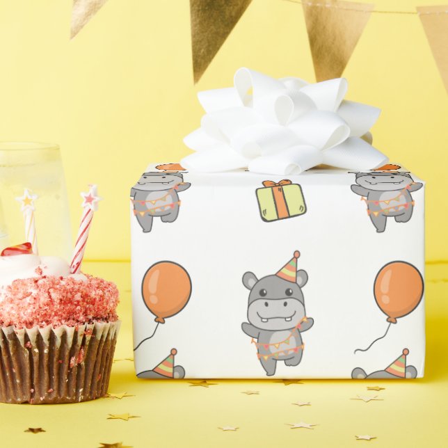 Papier Cadeau Anniversaire Animal Cute Hippo Anniversaire de enf (Fête d'anniversaire)