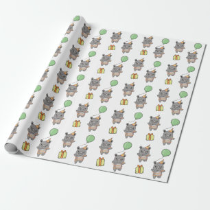 Papier Cadeau Anniversaire Animal Cute Rhino pour enfants Annive