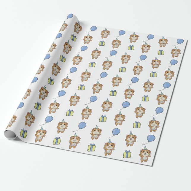 Papier Cadeau Anniversaire Animal mignonne Guinée Cochon Enfant  (Déroulé)