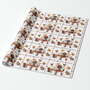 Papier Cadeau Anniversaire Animaux de la Forêt Fantastique Afro-