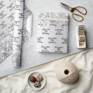 Papier Cadeau Anniversaire argent confetti scintillant nom éléga