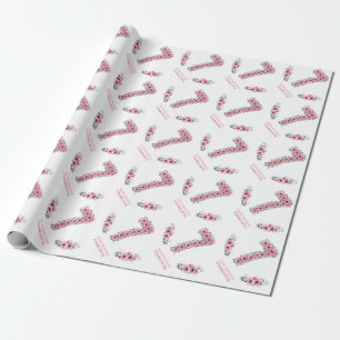 Papier Cadeau Anniversaire Big 7th Girl Rose Flowers Green Folia