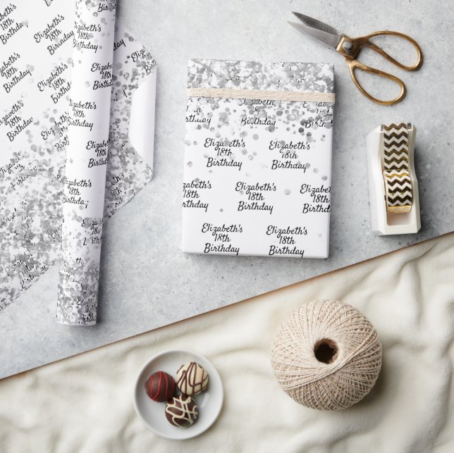 Papier Cadeau Anniversaire blanc confetti nom étincelant (Artisanat)