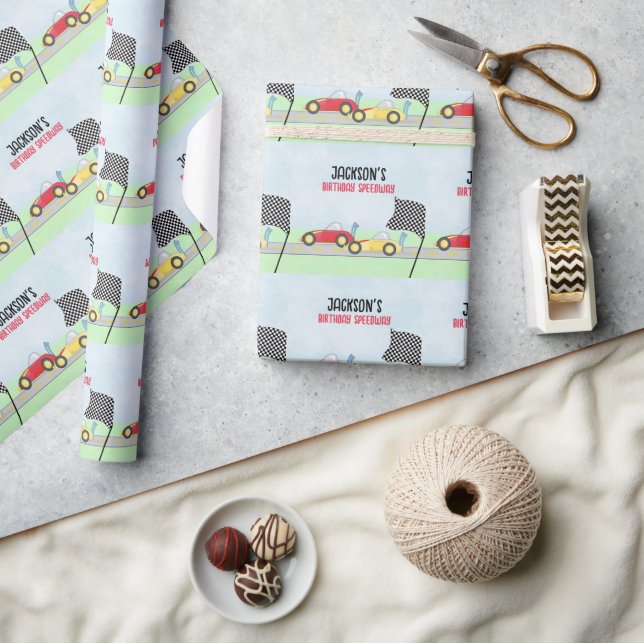 Papier Cadeau Anniversaire Boy Whimsical Race Cars Cute Party (Artisanat)