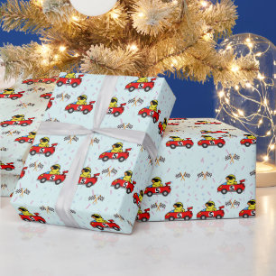 Papier Cadeau Anniversaire Canard voiture course rouge course ga