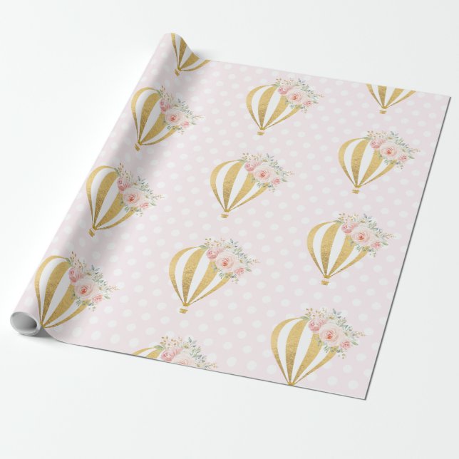 Papier Cadeau Anniversaire chaud floral de baby shower de ballon (Déroulé)