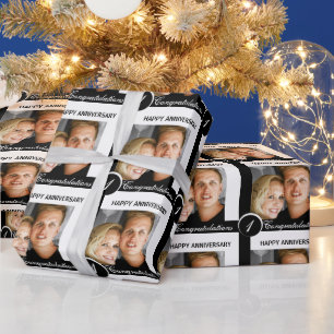 Papier Cadeau Anniversaire couple noir blanc année