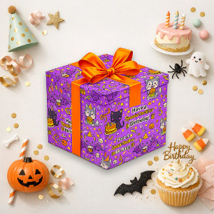 Papier Cadeau Anniversaire de chat chauve-souris violet mignon e