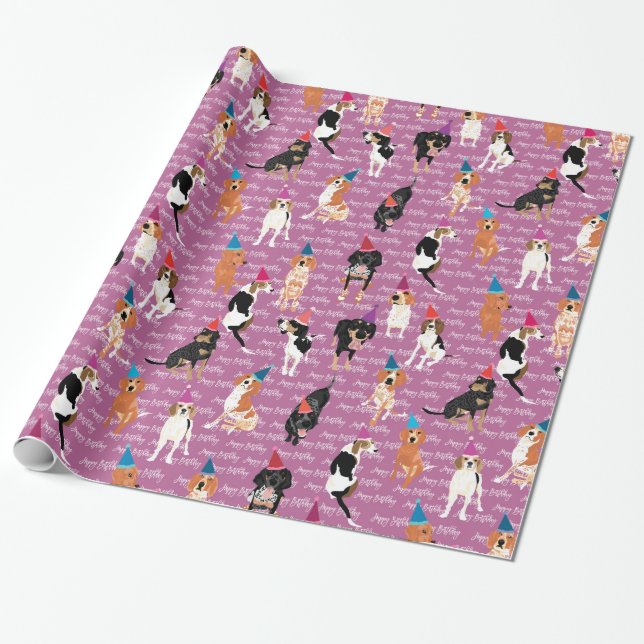 Papier Cadeau Anniversaire de Coonhound (rose) (Déroulé)
