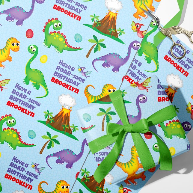 Papier Cadeau Anniversaire de Dinosaur Personnalisé (Créateur téléchargé)
