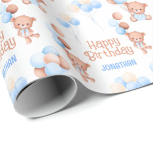 Papier Cadeau Anniversaire de enfant de ballon mignon Ours Teddy