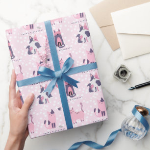 Papier Cadeau Anniversaire de enfant de chats mignons roses et v