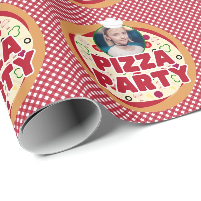 Papier Cadeau Anniversaire de enfant de la fête de la pizza roug (Coin rond)