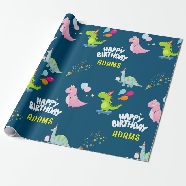 Papier Cadeau Anniversaire de enfant Dinosaures personnalisé (Déroulé)