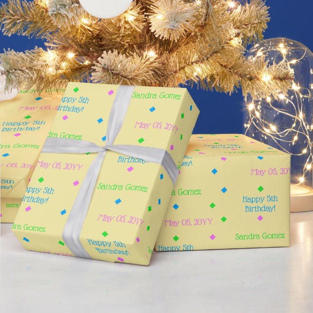 Papier Cadeau Anniversaire de enfant personnalisé rose bleu vert (Vacances)