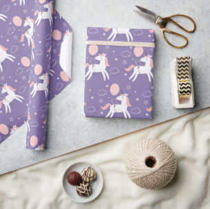 Papier Cadeau Anniversaire de la licorne rose et pourpre