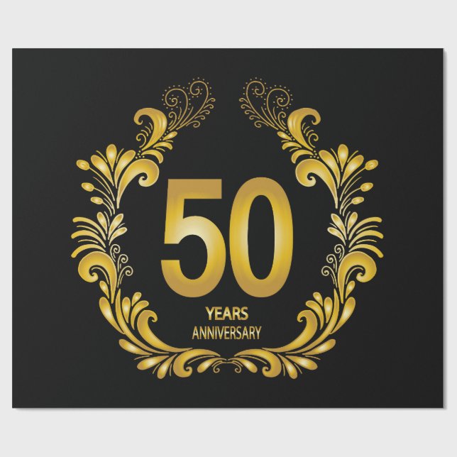 Papier Cadeau Anniversaire de la Parties scintillant d'or de 50  (Plat)