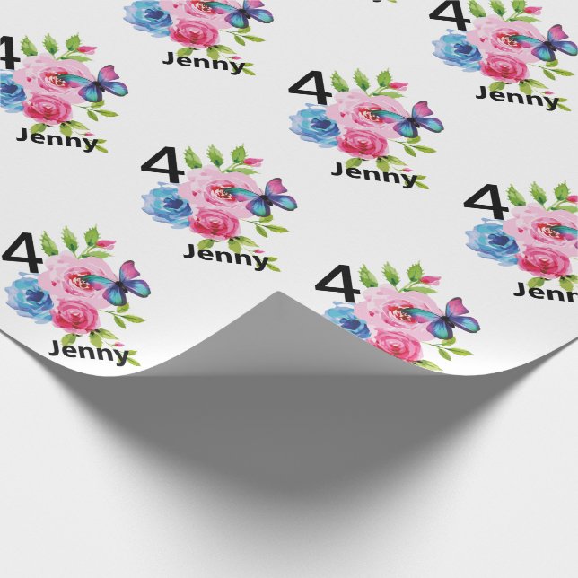 Papier Cadeau Anniversaire de la petite fille Nom personnalisé e (Coin)