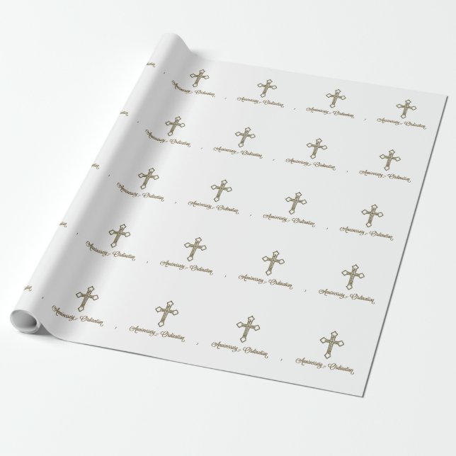 Papier Cadeau Anniversaire de l'ordination, Croix sur Starburst (Déroulé)