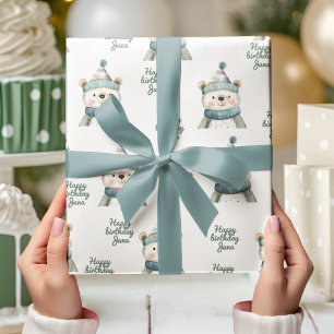 Papier Cadeau Anniversaire de l'ours vert Winter Wonderland